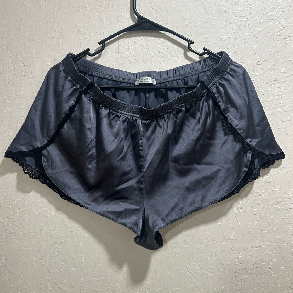 Silky Lace-Trim Sleep Shorts - Slate Grey